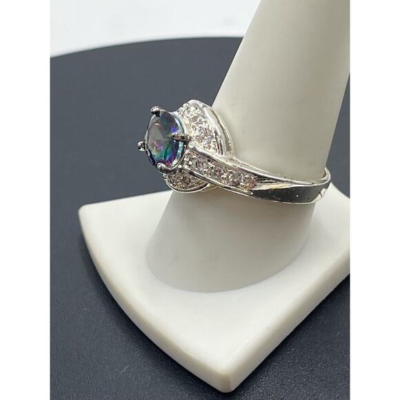 Sterling Silver 925 Mystic Topaz and CZ Ring  Sz 10.25 - Picture 7 of 16